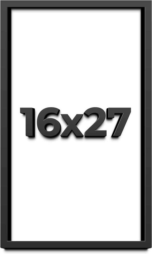 16x27 Shadow Box Black Solid Wood Display Frame with White Acid-Free Backing UV Acrylic & Hanging Hardware - with 3/4" Usable Depth
