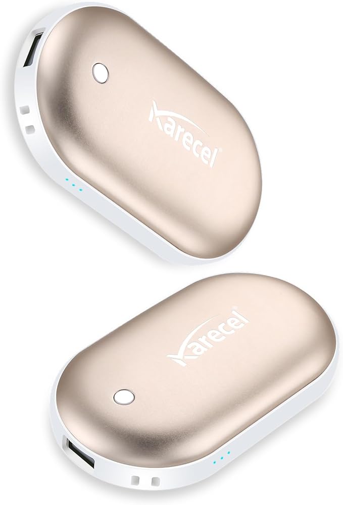 Karecel Rechargeable Hand Warmers 2 Pack, 10,400mAh Double Sided Heat Electric Hand Warmers Power Bank, Portable Pocket USB Heated Handwarmers, 4-inch Full-Surface Heat & Quick Charge, Men Tech Gifts