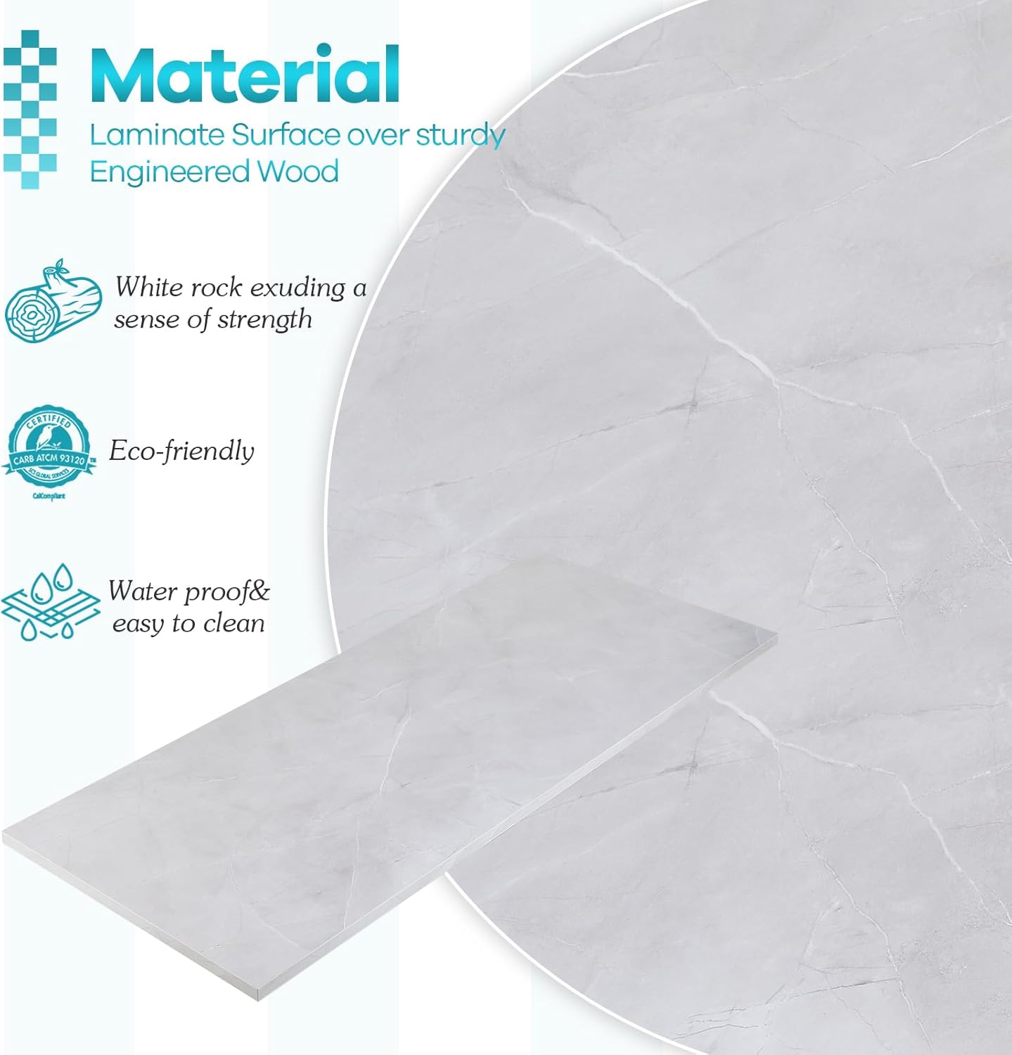 Kaboon Universal Tabletop 45.67"x23.62", Solid One-Piece Melamine Table Top, Double Desk L-Desk DIY, Home and Office, White Rock