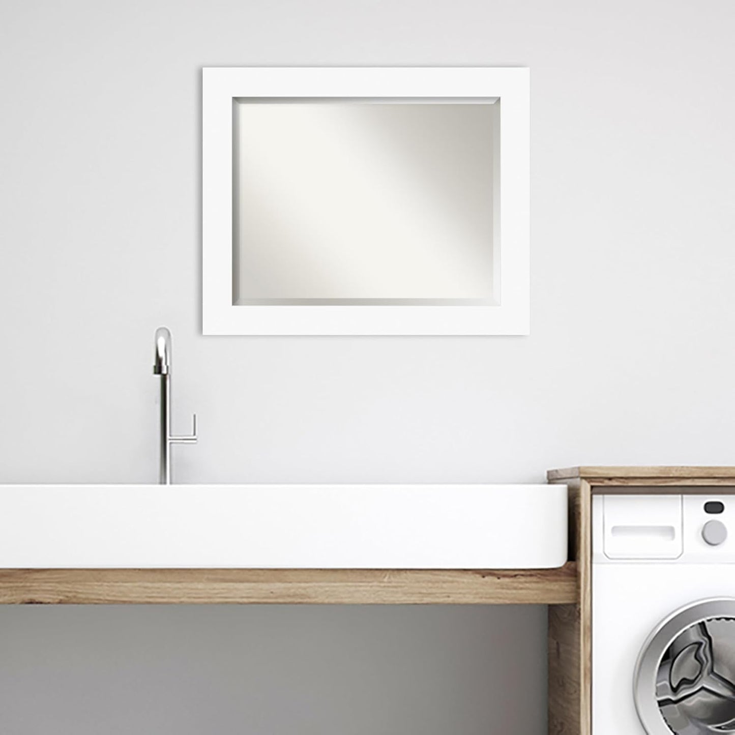 Amanti Art White Bathroom Mirror for Over Sink, 28x34 Basic White Rectangle Vanity Mirror, Large Casual Wood Frame, Hangs Horizonally and Vertically, Bathroom Wall Decor, Beveled Edge from WI, USA