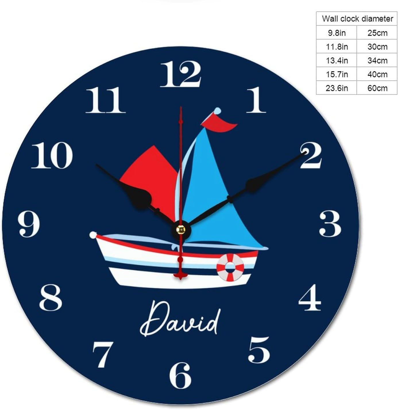 Personalized Boat Kids Wall Clocks Battery Operated 12 inch Clocks Decorative Silent Kids Wall Clock with Name Custom Kids Birthday Gifts Children Room Decor, Style-9, 280ol7fn0jld