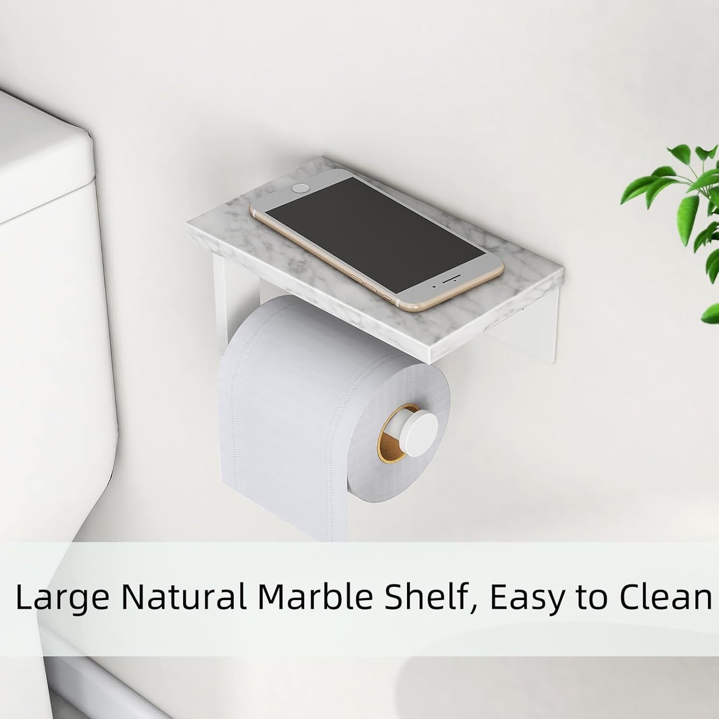 Toilet Paper Holder with Natural Marble Shelf, 304 Stainless Steel Screw Wall Mounted, Tissue Roll Paper Holder Dispenser for Bathroom Washroom White