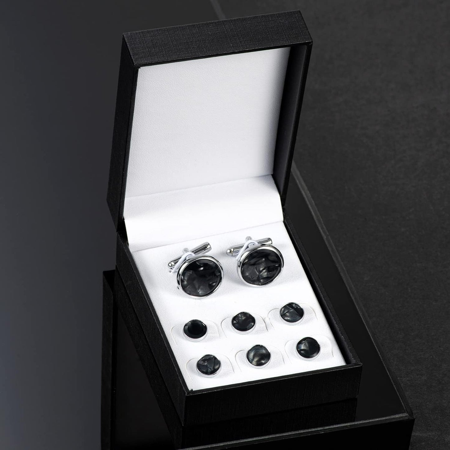 wynameleri Mens Classic Shirts Cufflink Studs, Mother-of-Pearl Tuxedo Shirt Button and Cuff Links Set, Formal Business Wedding Jewelry