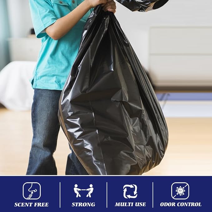 Teivio 40-45 Gallon Large Black Trash Bags 30 Counts All Purpose Trash Bags,39,40,42,44,45 Gal,Heavy Duty Garbage Bags,For Industrial, Commercial, Construction, Outdoor, Lawn, Leaf, Can liners