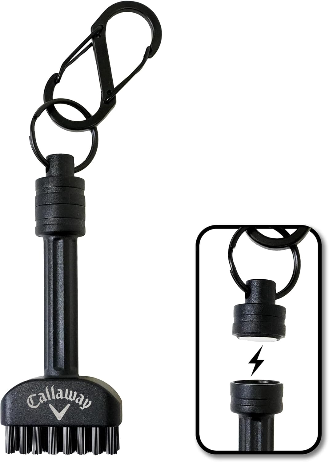 Callaway Golf Mini-Mag Magnetic Club Brush - Compact Golf Club Brush, Groove Cleaner, Golf Bag Accessory, Detachable Magnet, Durable Scrubbing Nylon Bristles