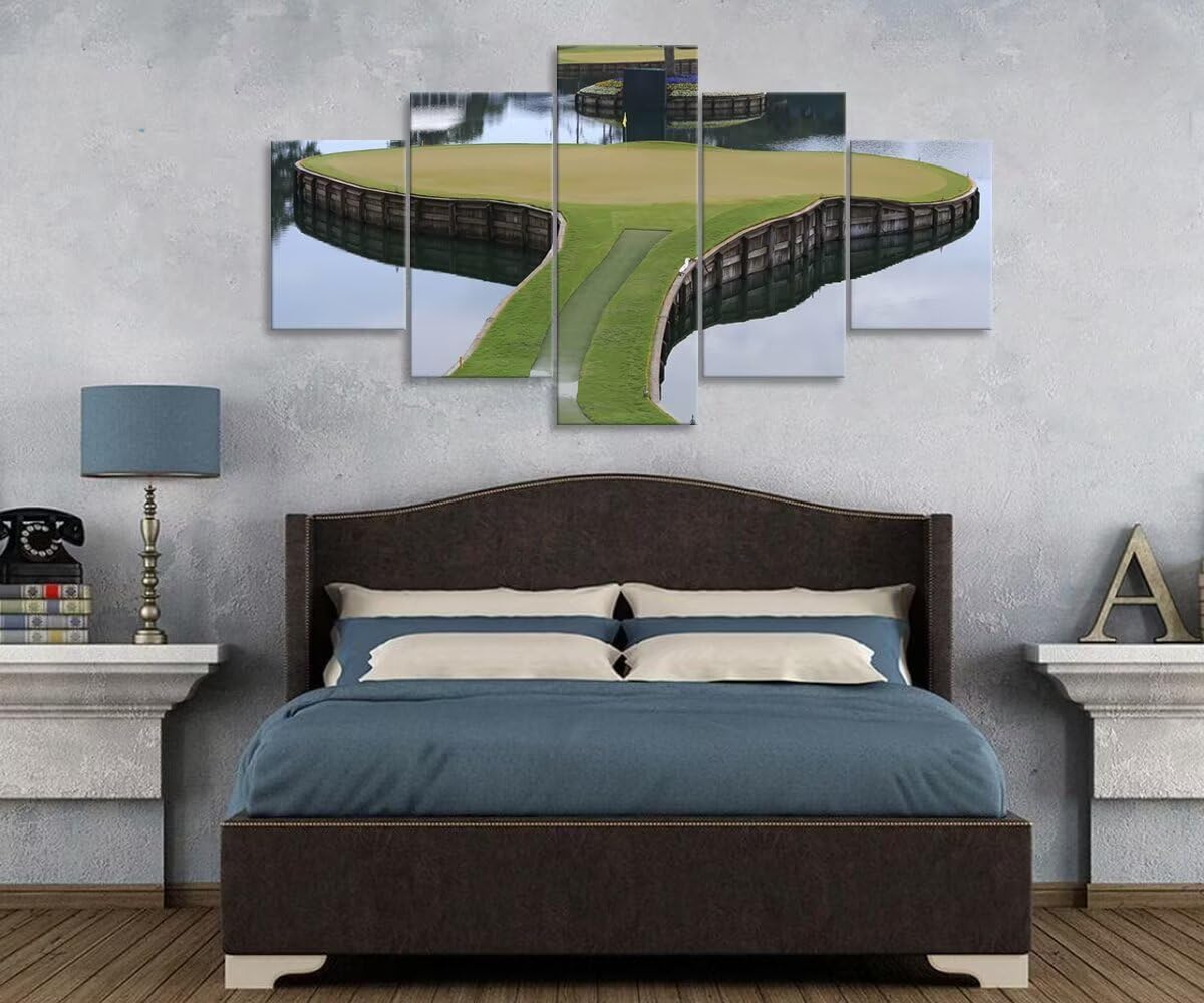 chenchenArt TPC Sawgrass Golf Course Wall Art Pictures USA Golf Course Wall Decor for Living Room Bedroom Bathroom Home Decorations Golf Posters Canvas Pirnts Framed Ready to Hang(60''W x 40''H)