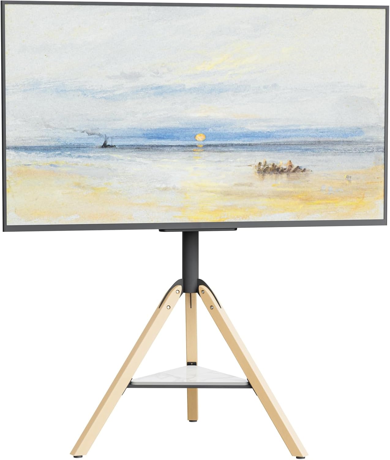 unho Corner TV Stand Floor for 40-75 inch TVs Solid Wood Leg Bearing up to 110lb