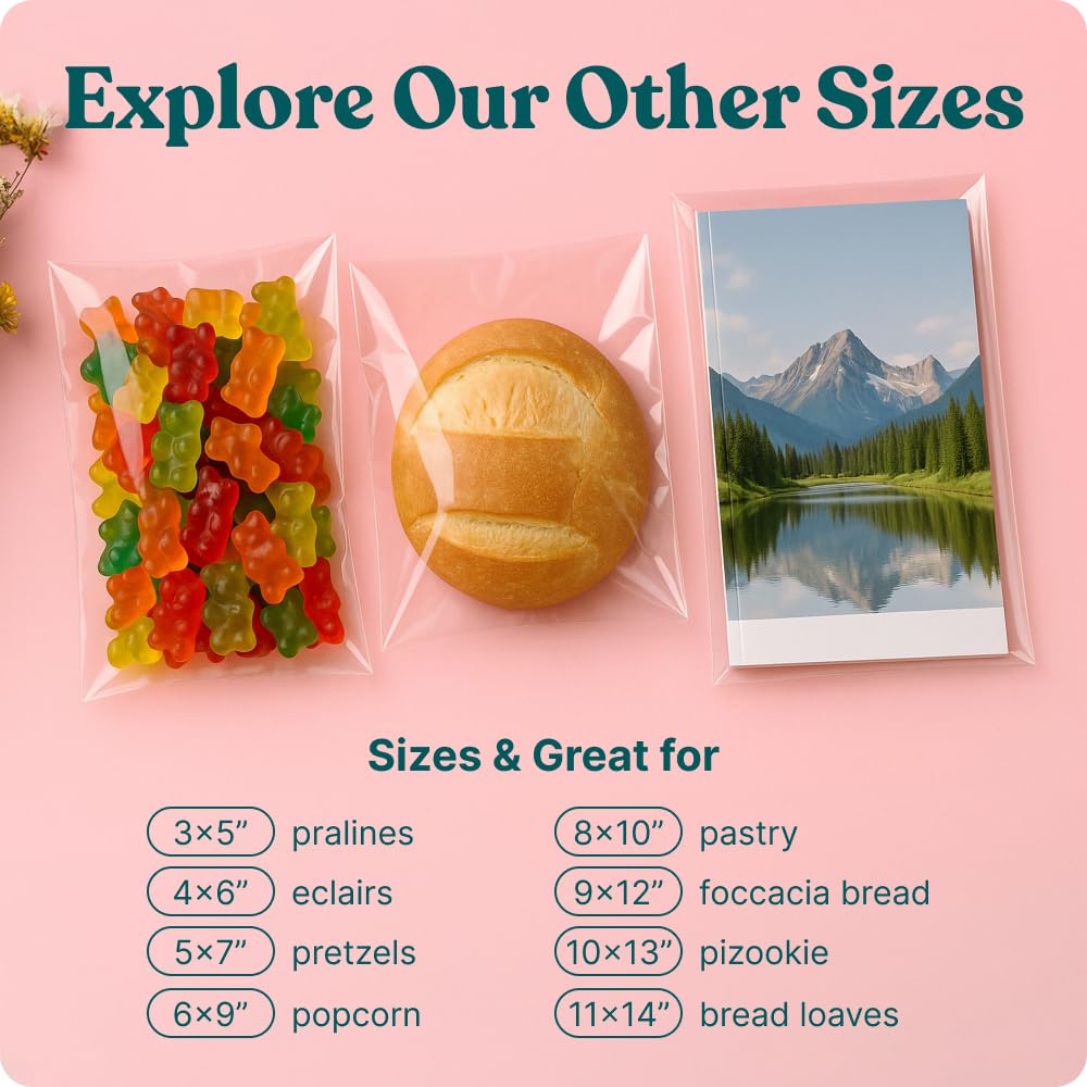 8" X 10" Self Sealing Cellophane Bags (1000 Pack) - Clear Cookie and Pretzel Rod Bags With Seal for Baked Goods Packaging, Cookie Wrappers, Bakery Packaging, Bake Sale, Candy, Treats, Goodies, Gifts
