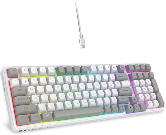 HUO JI Z-99 Wired Mechanical Keyboard, Creamy Sound, Hot Swappable Pre-lubed Linear Switches, Gasket Structure with Sound Dampening Foam, RGB Backlit, 99 Keys Custom Gaming Keyboard for PC/Mac,Gray