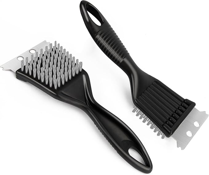 Wire Brush with Scraper for Paint Removal Rust Cleaning 2-Pack Versatile Stainless Steel Bristle Brush for Cleaning Grill Stains Welds Moss and More