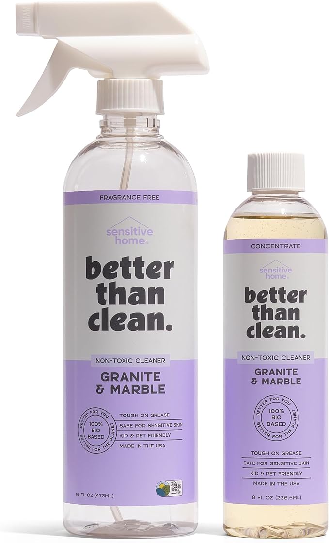Marble & Granite Cleaner Starter Pack - Plant-Based Natural Stone Cleaner for Countertops, Showers, Floors & More - Suitable for Sensitive Skin, Fragrance Free, Kids & Pet-Friendly