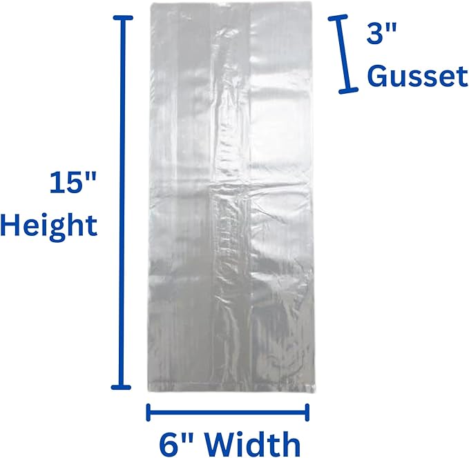 Clear LDPE Poly (No Venting Holes) - 6"x3"x15" - 1000 Bags - 0.80 mil - Clear