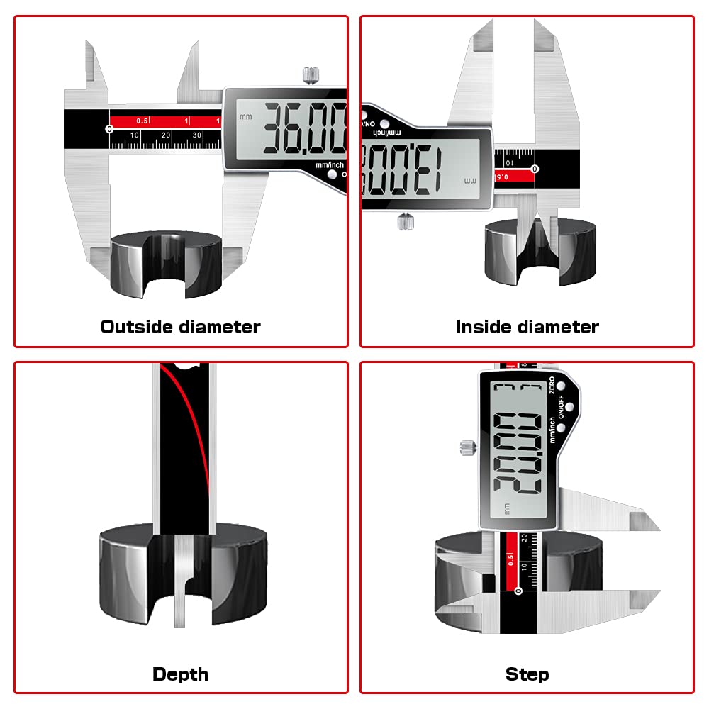Digital Caliper Electronic Caliper Measuring Tool Precision Digital Vernier Caliper Inch/Millimeter/Fraction Measurement Micrometer for Jewelry - Metal Metric Measure Caliper for Engineer Carpenter