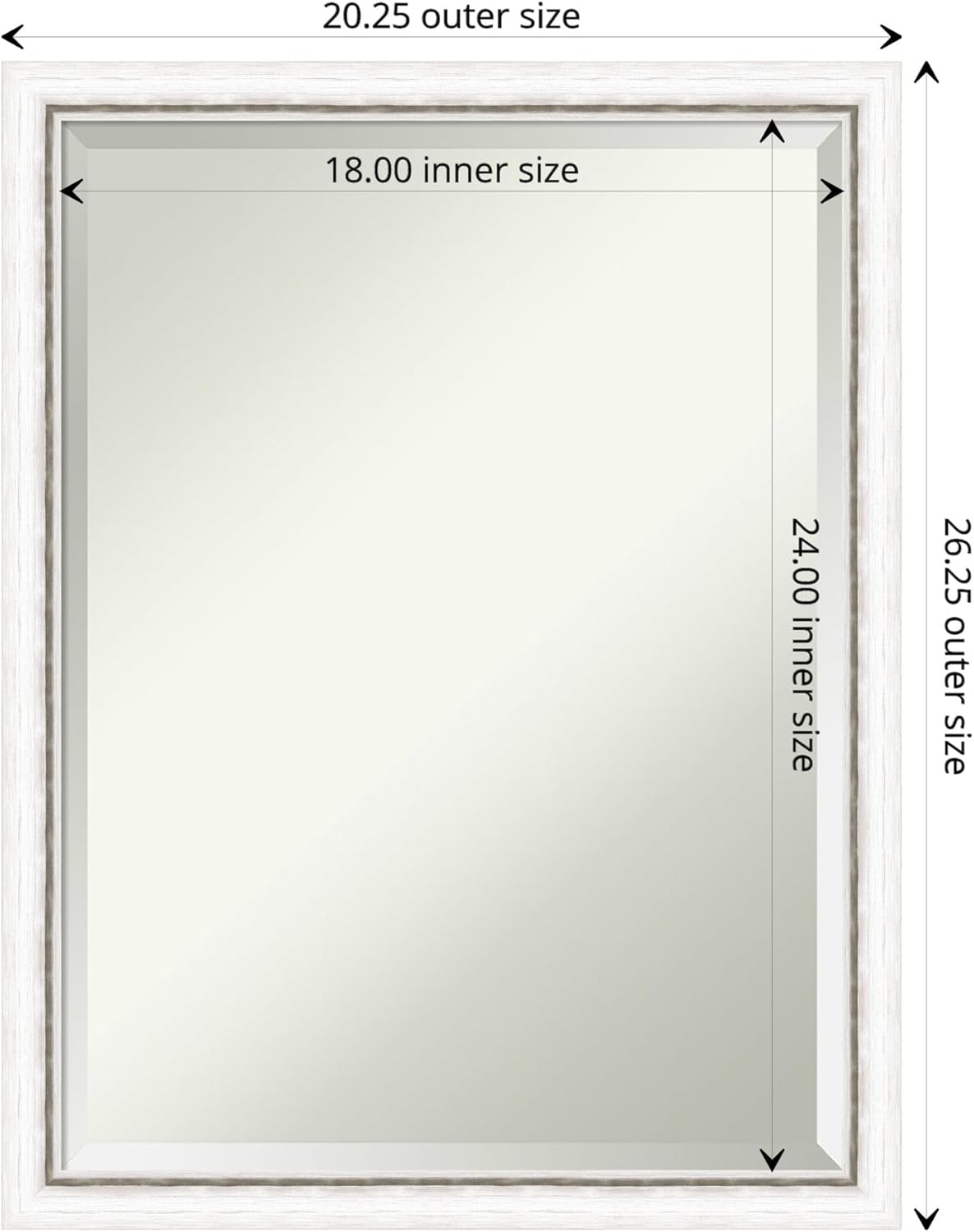 Amanti Art White Bathroom Mirror for Over Sink, 26x20 Morgan White Silver Rectangle Vanity Mirror, Medium Modern Contemporary Wood Frame, Hangs Horizonally and Vertically, Bathroom Wall Decor, Beveled