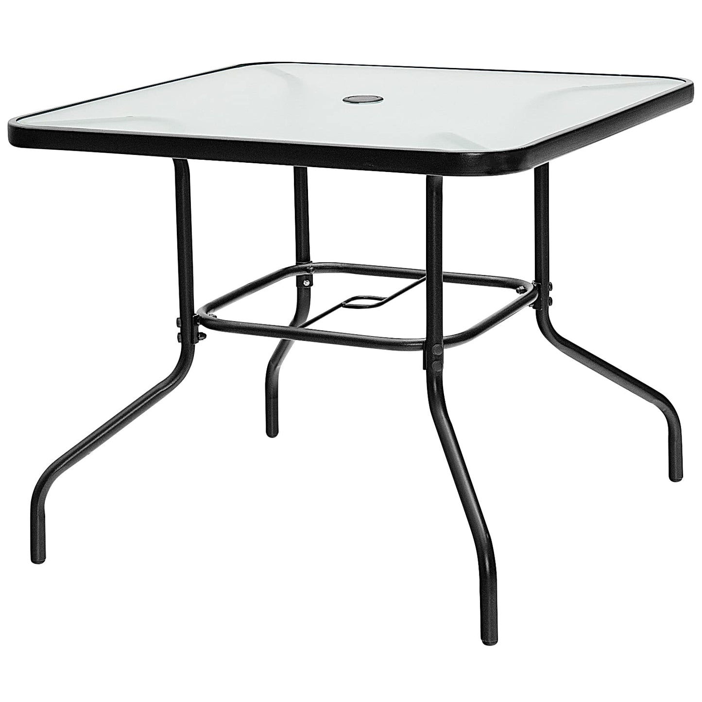 Giantex 35" Patio Table for 4 Persons, Metal Square Dining Table W/Tempered Glass Tabletop & Umbrella Hole (1 Patio Table)