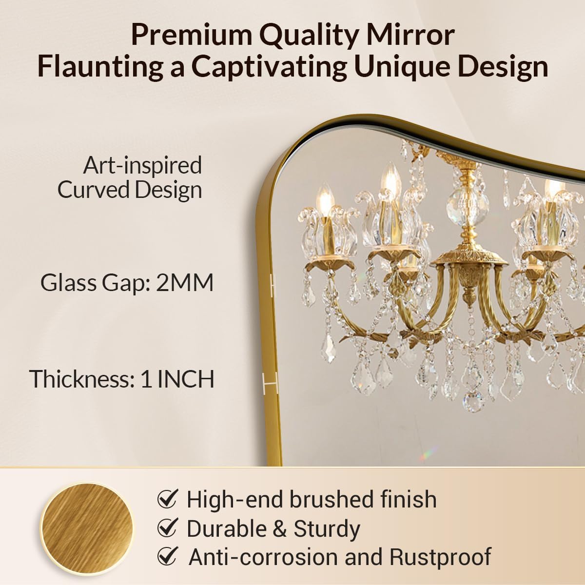Gold Bathroom Mirror, Irregular Wall Mirror with Anti-Rust Metal Frame, 24x36 Butterfly Mirror for Wall Decor, Bedroom, Dining Room, Powder Room, Entryway, Mantel, Foyer