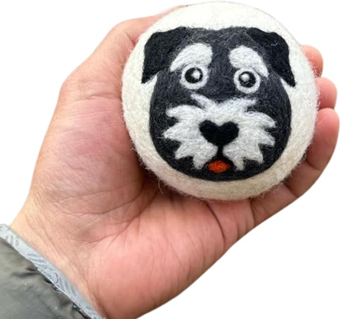 Wool Dryer Balls 6-Pack 100% Natural New Zealand Wool, Handmade in Nepal Reusable Laundry Balls, Faster Drying, Softer Clothes, Anti-Static, Dryer Sheets Alternative (Black White, Dog)