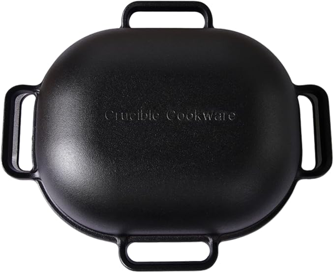Crucible Cookware Extra Large Cast Iron Artisan Bread Pan 6 Loop Handles Deep Lid for Steam Baking