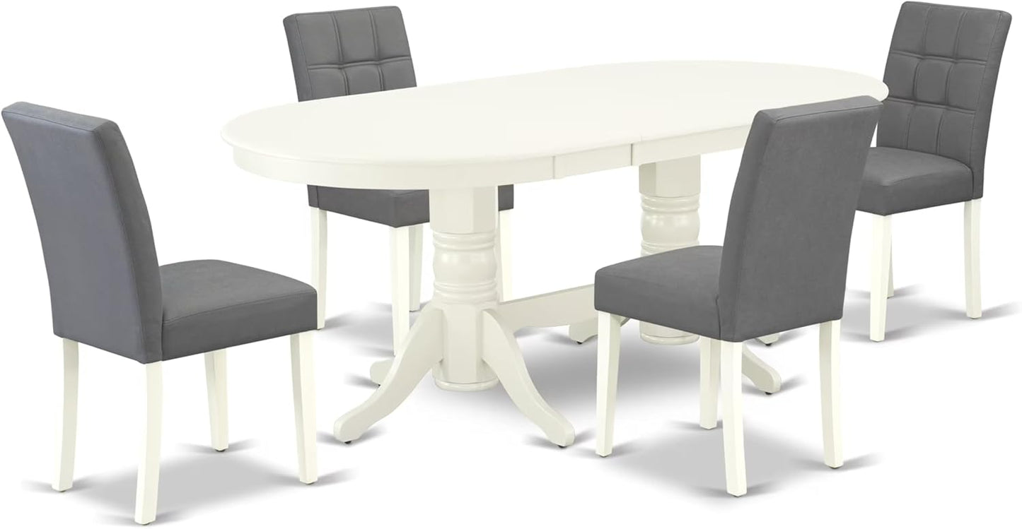 East West Furniture VAAS5-LWH-41 5 Piece Dining Table Set consists A Modern Dinner Table and 4 Platinum Gray Polyester Fabric Mid-Century Chairs with Stylish Back- Linen White Finish