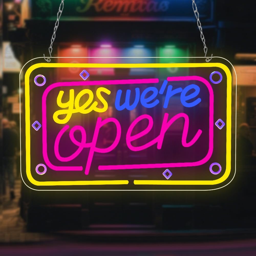 Open Neon Sign,Yes We Are Open Dimmable LED Light Signs for Wall Art Decor,Backdrop Gift for Business Coffee Shop Bar Bakery Hotel Store USB Powered（15.4"*9.7"）