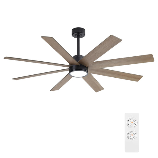 WINGBO 60" Large DC Ceiling Fans with Lights and Remote, 3 Downrods, 8 Plywood Blades, 6-Speeds Reversible DC Motor, 3CCT, Indoor Ceiling Fan for Bedroom Living Room Patio, Black and Gray