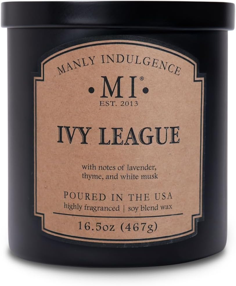Manly Indulgence Ivy League Scented Candles for Men, 2 Wick, 16.5 oz, Premium Soy Blend Wax, 60H Burn, Candles for Home Scented - Made in The USA