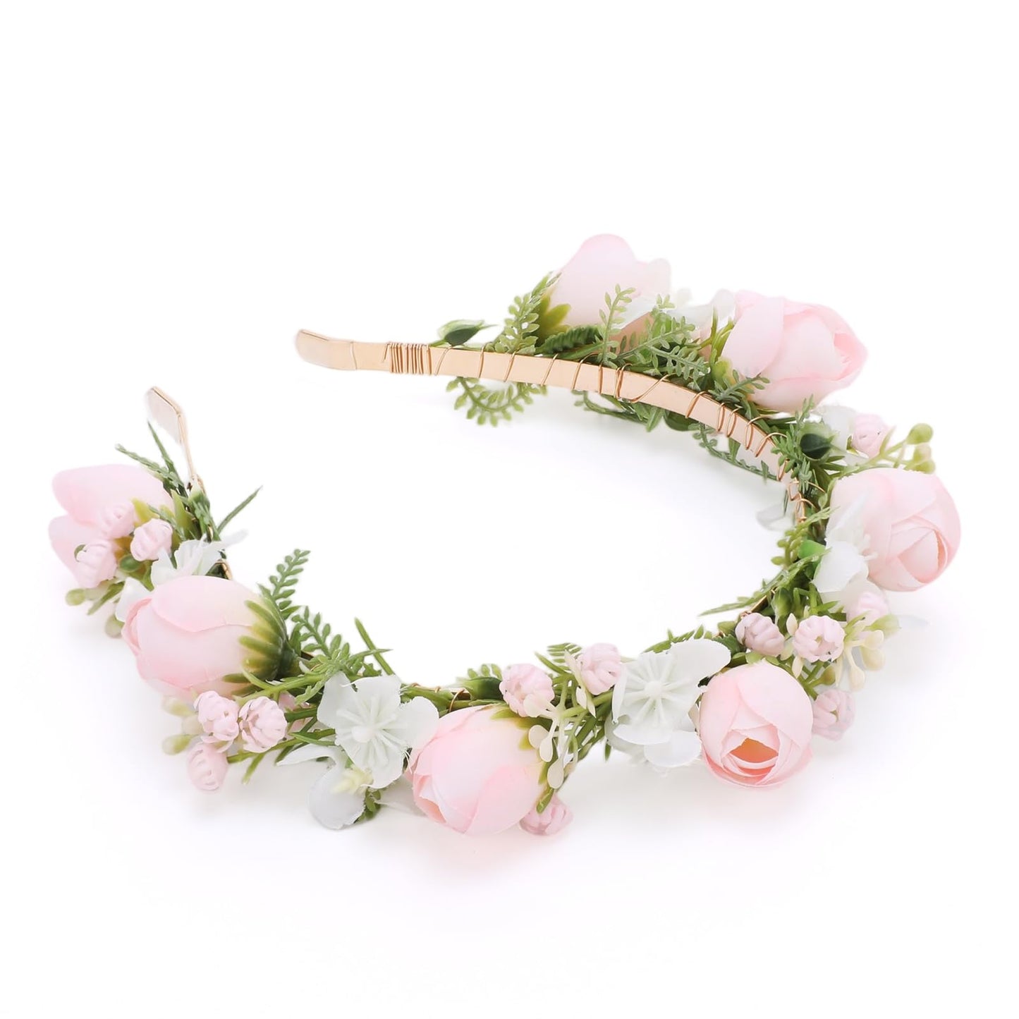 KorViSHOW Fairy Pink Flower Crown, Artificial Boho Rose Floral Headpiece, Adjustable Forest Woodland Flower Headbands for Women Girls Maternity Wedding Renaissance Festival Party Hair Accessories