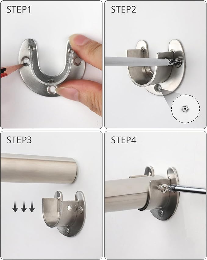 FIRJOY Premium Stainless Steel Closet Rod 1.0mm/1.3", Heavy Duty Adjustable Hanging Bar for Clothes Organization, No-Splice 1-Piece Telescoping Design (Silver, 16.9" - 26.9")