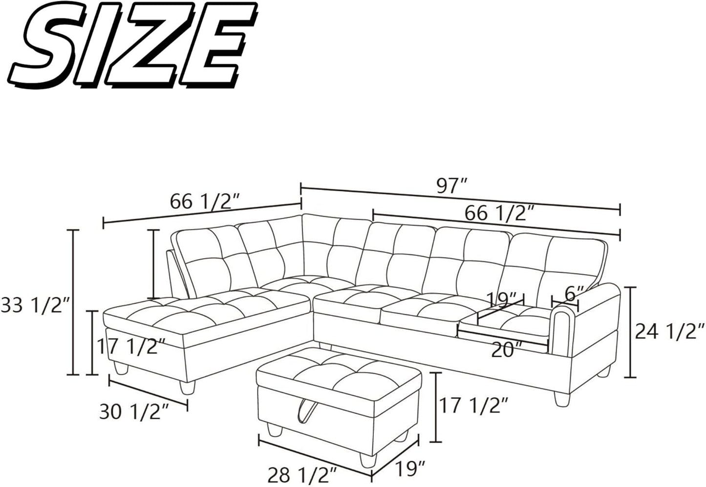 NAYSAYE Sectional Couch with Ottoman Storage, L Shaped Couch Sofa Furniture Sets, Modern Comfy Modular Comfy Sofa for Living Room Bedroom, Office and Apartment, Grey
