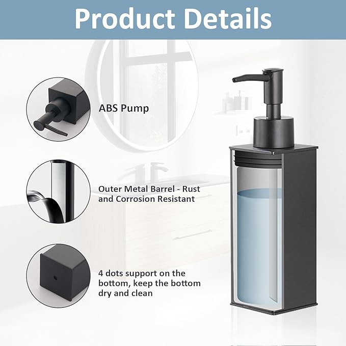 Soap Dispenser Matte Black,Table Standing for Bathroom Kitchen and Hotel, Anti-Rust with Durable Aluminium (2 Packs)