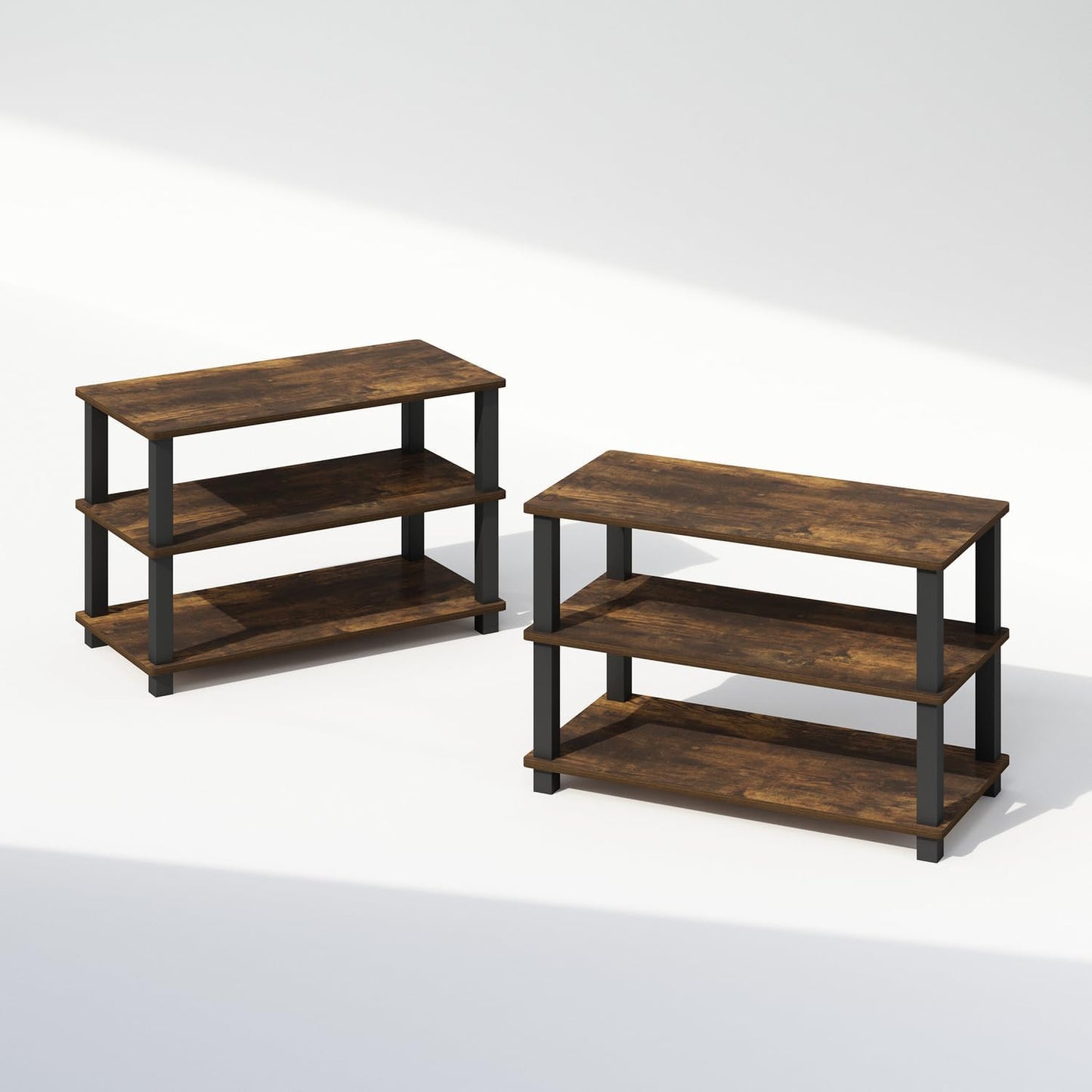 Furinno Turn-S-Tube 3-Tier Multipurpose Stackable Standing Shelves, Amber Pine/Black, Set of 2