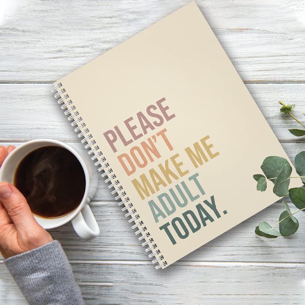 Softcover No Adulting 8.5" x 11" Funny Spiral Notebook/Journal, 120 Checklist Pages, Durable Gloss Laminated Cover, White Wire-o Spiral. Made in the USA