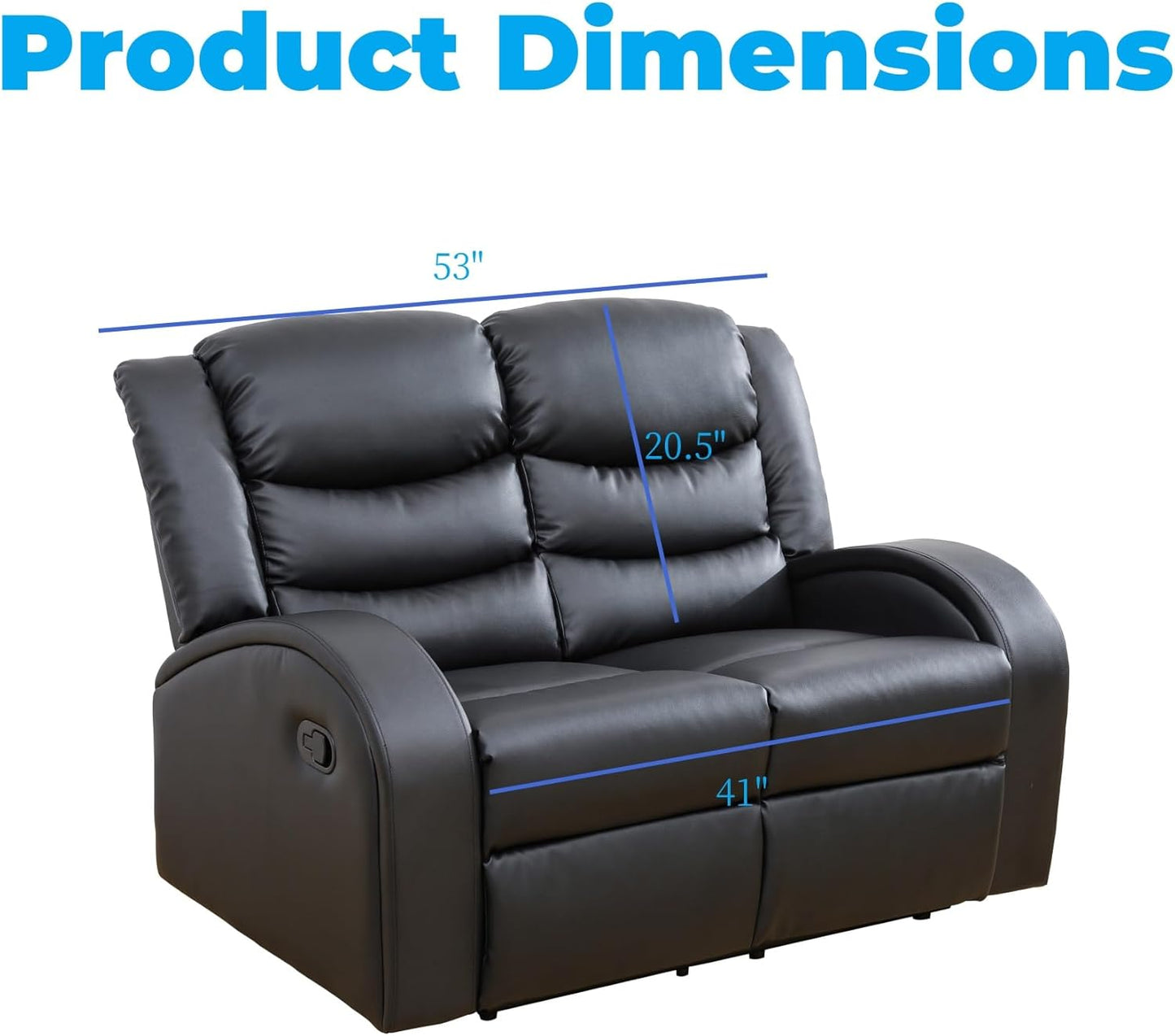 Loveseat Recliner Sofa, Reclining Loveseat Leather Couch Upholstered, Modern Comfy Home Theater Seating Power Recliner Chair for Living Room Furniture Sets, Black