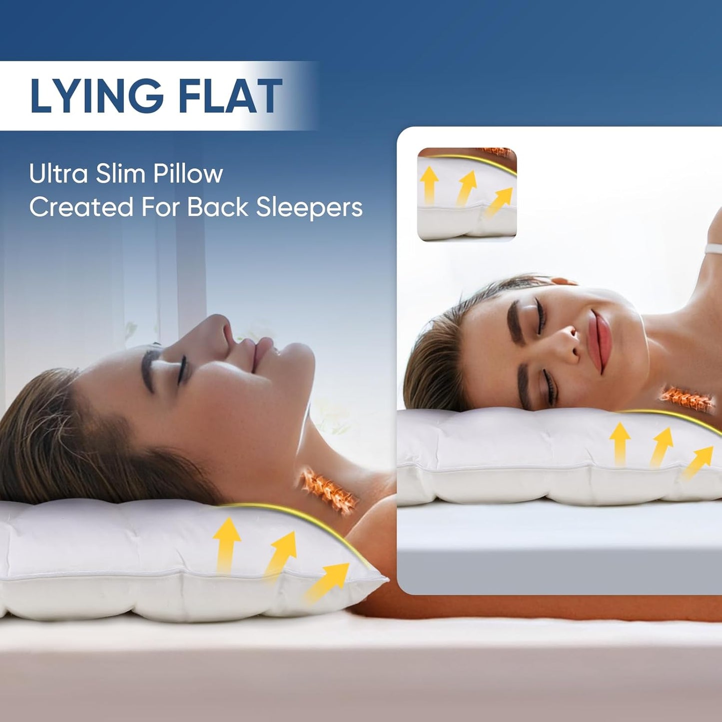 MINUPWELL Ultra Flat Pillows for Sleeping Thin, 7D High Support 2.5 inch Height Ultra Thin Pillows,Slim Bed Pillows for Stomach Sleeper,Queen Size -18x30 in