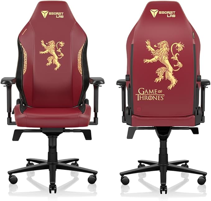 Secretlab Titan Evo House Lannister Gaming Chair - Reclining & Heavy Duty Computer Chair with 4D Armrests - Magnetic Head Pillow & Lumbar Support - Up to 395 lbs - Red/Gold - Leatherette