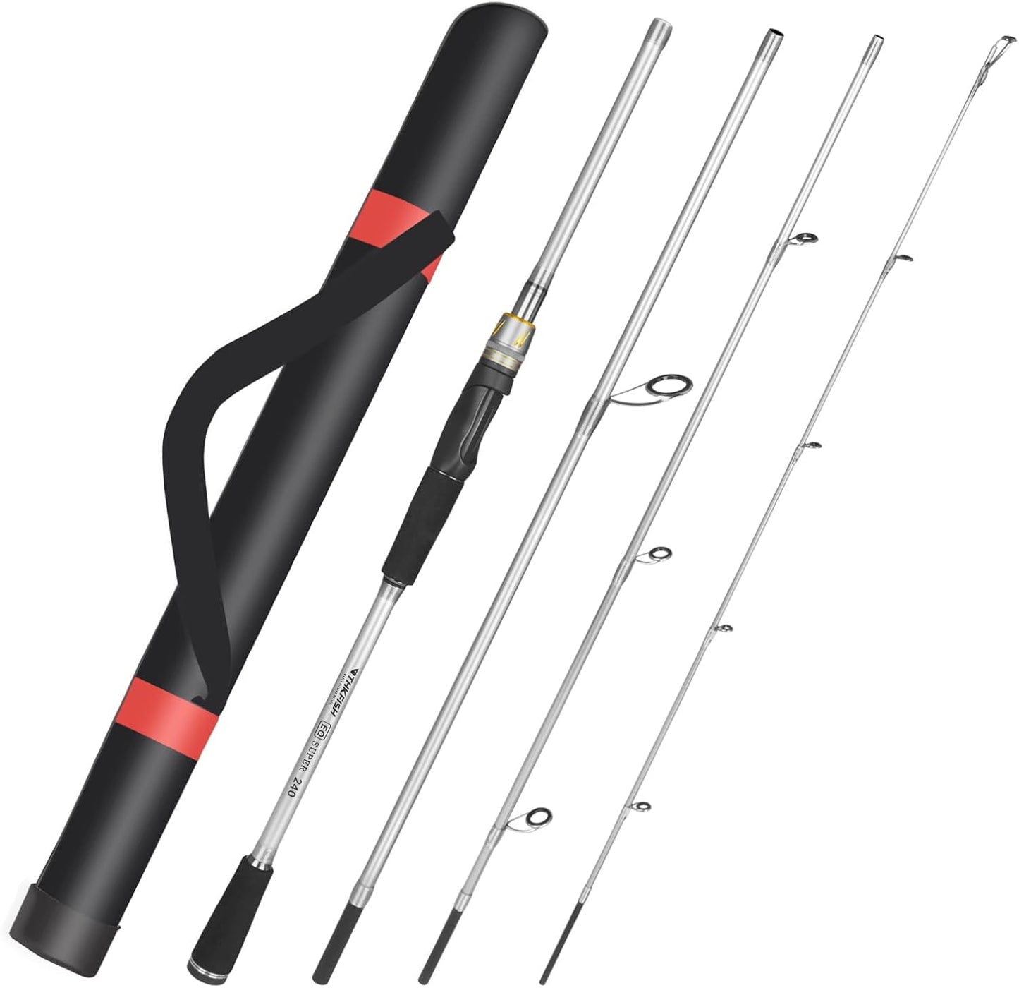 THKFISH Travel Fishing Rods, 4 Piece Spinning Rod with Bag 7Feet Carbon Fiber Lightweight Ultra Portable Fishing Pole for Trout Bass Salmon Sunfish Outfit Travel Fishing