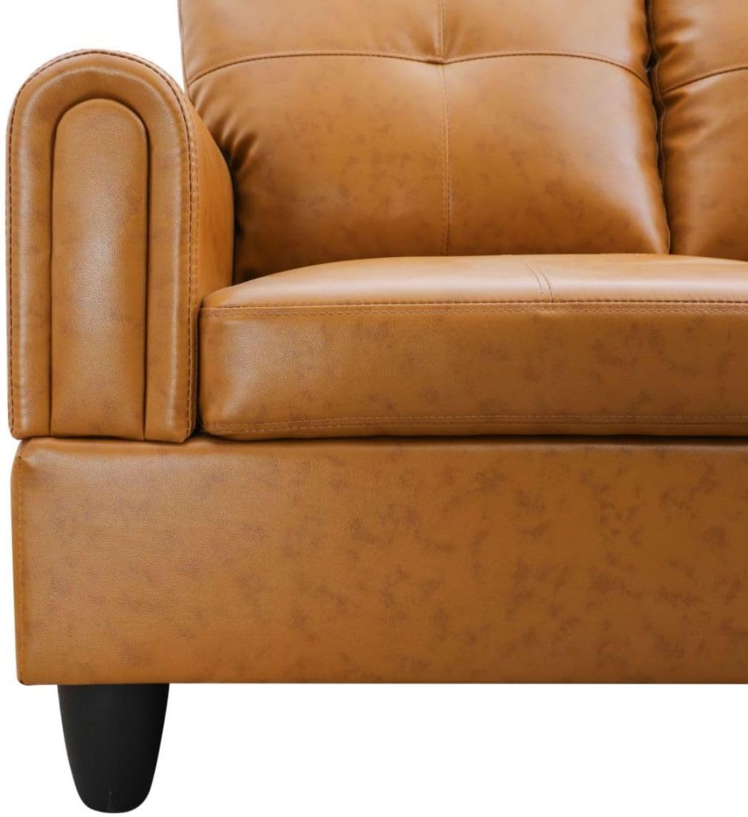 Ginger L-Shaped 3-Piece Faux Leather Sofa with Storage Ottoman Set, Sectional Couch Sofa Set for Living Room, Office, Small Space