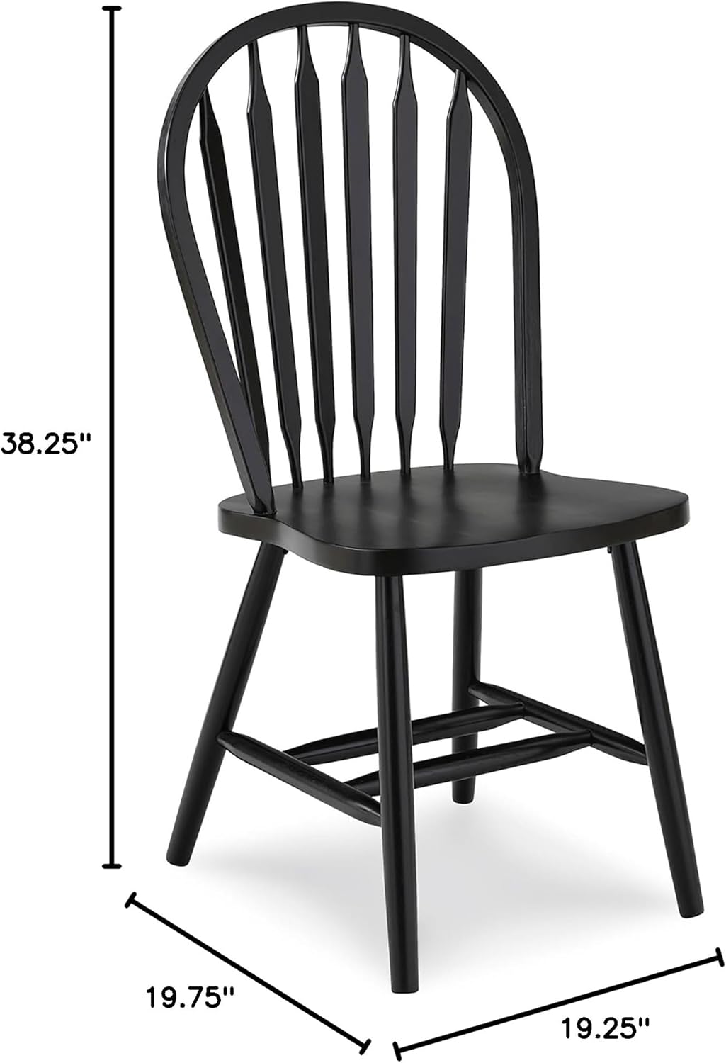 IC International Concepts Solid Wood Windsor ArrowBack Dining Chair with Plain Legs, Black
