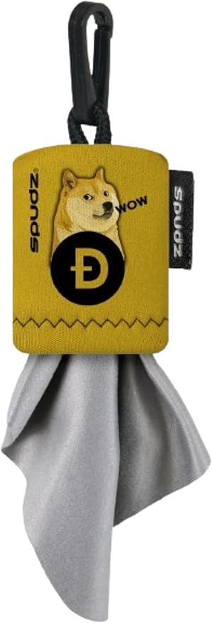 SPUDZ Classic Microfiber Lens Cleaner – Clip-On Pouch, Washable – for Binoculars, Scopes, Glasses, Screens | Doge Coin, 6 x 6 Inch