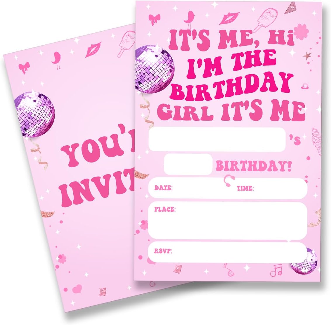 Girl Birthday Party Invitations Supplies with Envelopes Set of 20 Its Me Hi Im The Birthday Girl Its Me Party Invitations Fill in Blank, Double Sided