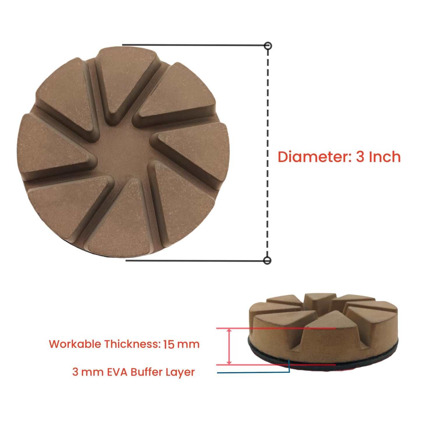 Hybrid Diamond Ceramic Polishing Pucks, Aggressive Concrete Terrazzo Floor Hook n Loop Grinding Pads, 3 Inch Long Using Life Transitional Discs,100# 9PCS
