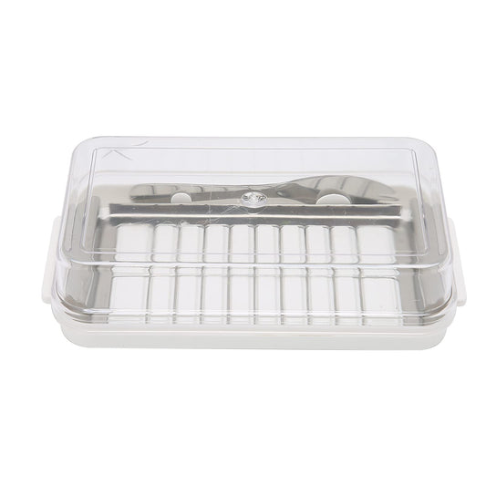 Butter Slicer Cutter, Stainless Steel Butter Cutter Container Butter Storage Box Small Butter Container with Transparent Cover Kitchen Tool for Easy Cutting (Butter grid hole