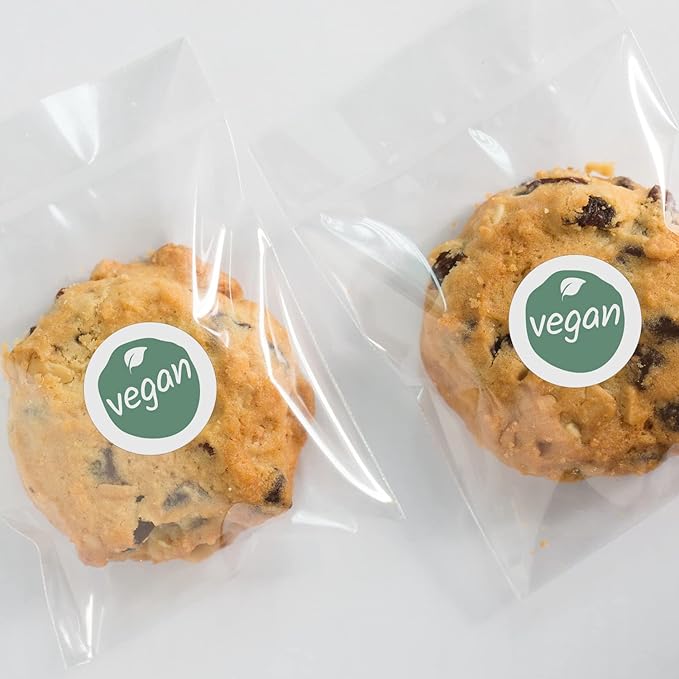 Sage Vegan Stickers / 500 White Gloss Circle Food Labels/Small 1" Unique Leaf Label Design with Modern Aesthetic/Made in The USA