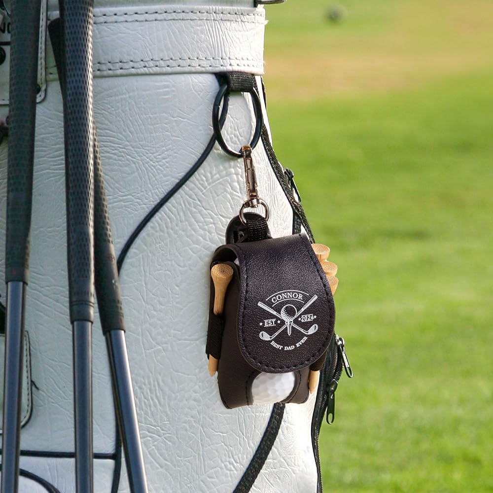 Custom Name Golf Ball Holder with Clip Leather Personalized Monogram Golf Tee Holder for Golf Bag Waist Golf Ball Tee Pouch Bag Gifts for Golfers Men Women