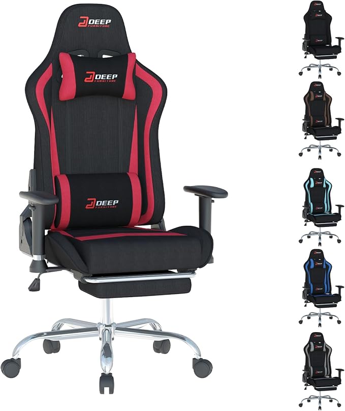 Fabric Gaming Chair, Skin-Friendly and Breathable, Manufactured by A Reputable Manufacturer, Safe and Stable, Specially Designed for Gaming.with Footrest Mg(1005-Red)