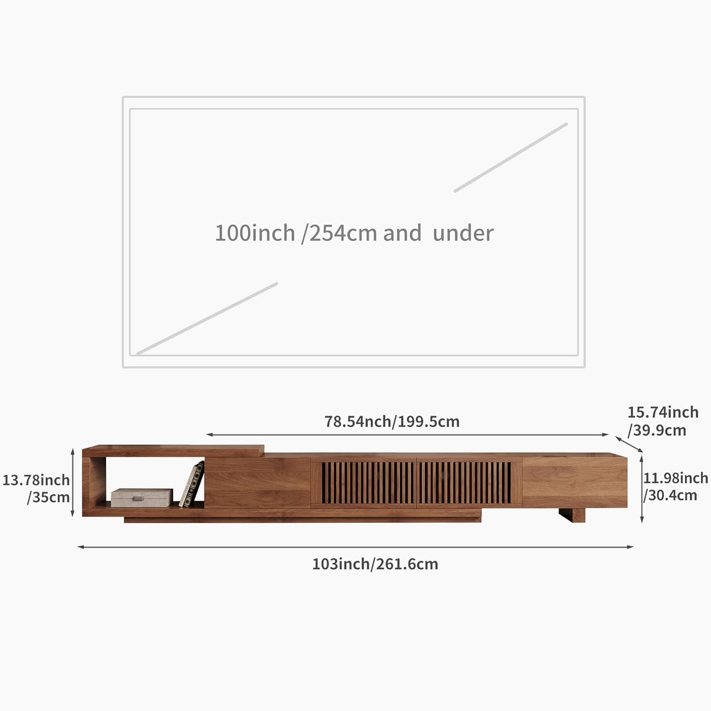 Mid-Century Modern Extendable 78.5"-105" TV Stand for TVs up to 70"-100",Entertainment Centers with 2 Drawers and 2 Storage Units, for Living Room,Bedroom,Walnut