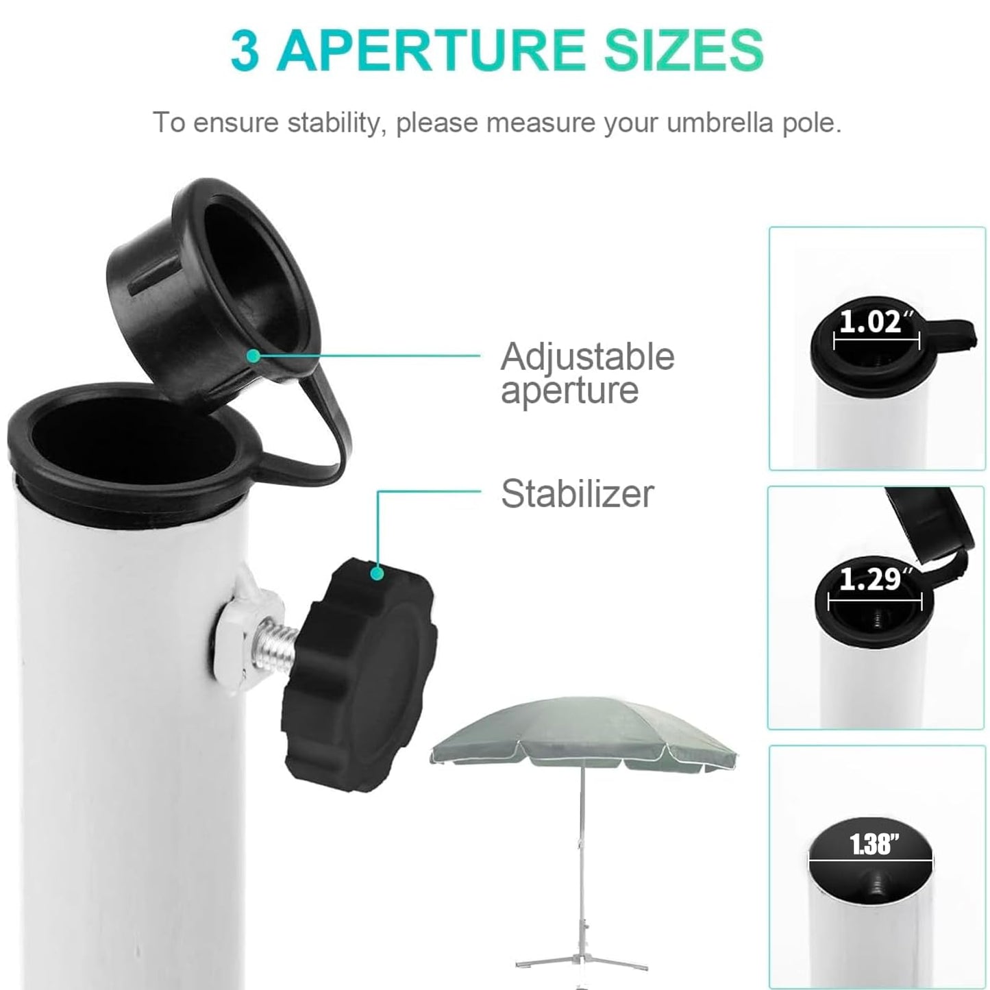 KiKiHeim Patio Umbrella Stand Outdoor Base, Portable Foldable Beach Umbrella Stand, Rust Free Tempered Iron Umbrella Base Holder, White