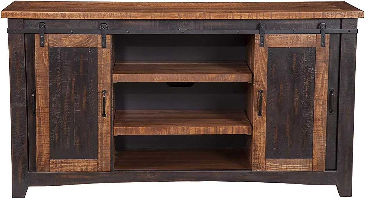 Martin Svensson Home Santa Fe Solid Wood TV Stand, 65", Antique Black and Aged Distressed Pine