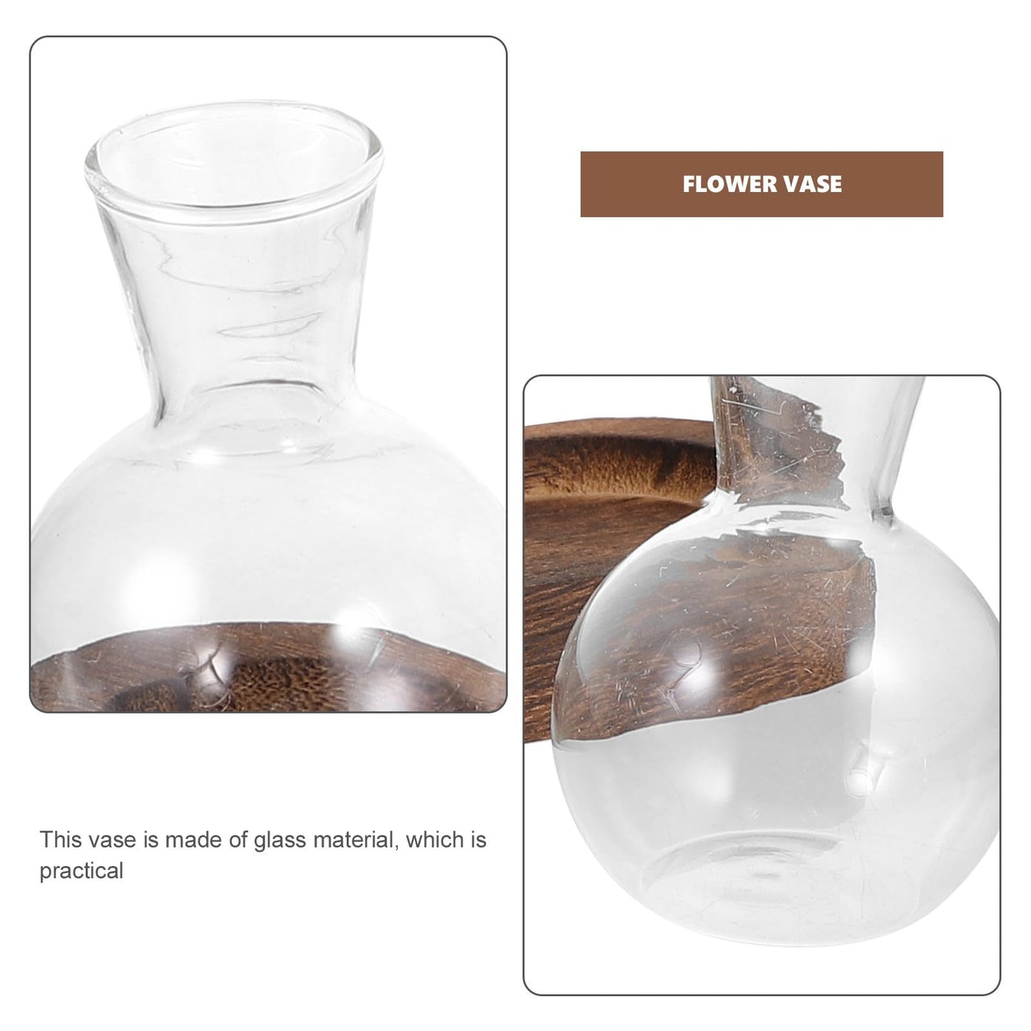 Toyvian Glass Plant Vase Set with Wooden Base, Hydroponic Terrarium for Indoor Greenery, Desktop Decorative Flower Vases for Office and Living Room (3 Bottles + 5 Bottles)