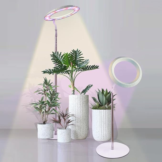 Qux 10” Halo Pro Grow Light,Full Spectrum LED Freestanting Plant Grow Lamp for Indoor Larger Plants with 3 Kind of Light Colors switchover & 10-Level Dimmable,Auto On Off Timing 4/8/12Hrs (Relief)